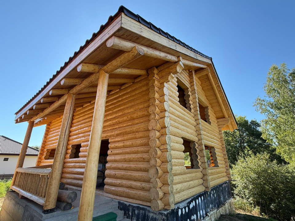 2 cabane de buștean, teren generos, moderne, Bălcești, Cluj
